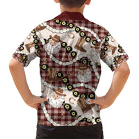Cowboy Hawaii Mele Kalikimaka Family Matching Off Shoulder Short Dress and Hawaiian Shirt Paniolo Kukui Nut Pikake Lei Burgundy Version LT14 - Polynesian Pride