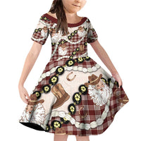 Cowboy Hawaii Mele Kalikimaka Family Matching Off Shoulder Short Dress and Hawaiian Shirt Paniolo Kukui Nut Pikake Lei Burgundy Version LT14 Daughter's Dress Burgundy - Polynesian Pride