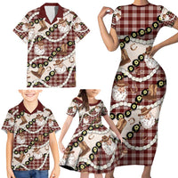 Cowboy Hawaii Mele Kalikimaka Family Matching Short Sleeve Bodycon Dress and Hawaiian Shirt Paniolo Kukui Nut Pikake Lei Burgundy Version LT14 - Polynesian Pride