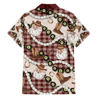 Cowboy Hawaii Mele Kalikimaka Family Matching Short Sleeve Bodycon Dress and Hawaiian Shirt Paniolo Kukui Nut Pikake Lei Burgundy Version LT14 - Polynesian Pride