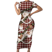 Cowboy Hawaii Mele Kalikimaka Family Matching Short Sleeve Bodycon Dress and Hawaiian Shirt Paniolo Kukui Nut Pikake Lei Burgundy Version LT14 Mom's Dress Burgundy - Polynesian Pride