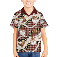 Cowboy Hawaii Mele Kalikimaka Family Matching Short Sleeve Bodycon Dress and Hawaiian Shirt Paniolo Kukui Nut Pikake Lei Burgundy Version LT14 Son's Shirt Burgundy - Polynesian Pride