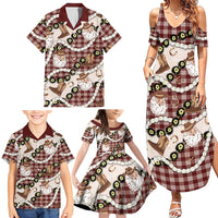 Cowboy Hawaii Mele Kalikimaka Family Matching Summer Maxi Dress and Hawaiian Shirt Paniolo Kukui Nut Pikake Lei Burgundy Version LT14 - Polynesian Pride