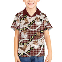 Cowboy Hawaii Mele Kalikimaka Kid Hawaiian Shirt Paniolo Kukui Nut Pikake Lei Burgundy Version LT14 Kid Burgundy - Polynesian Pride