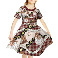 Cowboy Hawaii Mele Kalikimaka Kid Short Sleeve Dress Paniolo Kukui Nut Pikake Lei Burgundy Version LT14 - Polynesian Pride