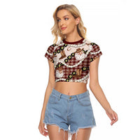 Cowboy Hawaii Mele Kalikimaka Raglan Cropped T Shirt Paniolo Kukui Nut Pikake Lei Burgundy Version LT14 Female Burgundy - Polynesian Pride