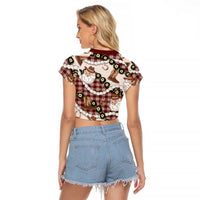 Cowboy Hawaii Mele Kalikimaka Raglan Cropped T Shirt Paniolo Kukui Nut Pikake Lei Burgundy Version LT14 - Polynesian Pride