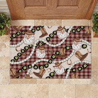Cowboy Hawaii Mele Kalikimaka Rubber Doormat Paniolo Kukui Nut Pikake Lei Burgundy Version - Polynesian Pride