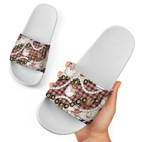 Cowboy Hawaii Mele Kalikimaka Slide Sandals Paniolo Kukui Nut Pikake Lei Burgundy Version - Polynesian Pride