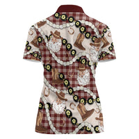Cowboy Hawaii Mele Kalikimaka Women Polo Shirt Paniolo Kukui Nut Pikake Lei Burgundy Version LT14 - Polynesian Pride