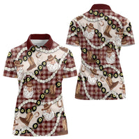 Cowboy Hawaii Mele Kalikimaka Women Polo Shirt Paniolo Kukui Nut Pikake Lei Burgundy Version LT14 - Polynesian Pride