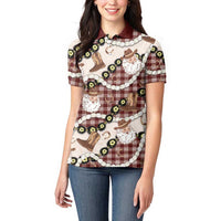 Cowboy Hawaii Mele Kalikimaka Women Polo Shirt Paniolo Kukui Nut Pikake Lei Burgundy Version LT14 - Polynesian Pride