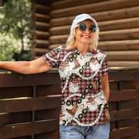 Cowboy Hawaii Mele Kalikimaka Women Polo Shirt Paniolo Kukui Nut Pikake Lei Burgundy Version LT14 - Polynesian Pride