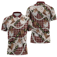 Cowboy Hawaii Mele Kalikimaka Zipper Polo Shirt Paniolo Kukui Nut Pikake Lei Burgundy Version LT14 - Polynesian Pride