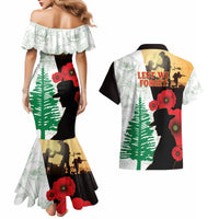 Norfolk Island ANZAC Day Couples Matching Mermaid Dress and Hawaiian Shirt Pine Tree With Poppies Lest We Forget LT14 - Polynesian Pride