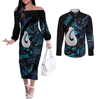 Hei Matau New Zealand Matariki Couples Matching Off The Shoulder Long Sleeve Dress and Long Sleeve Button Shirt NZ Fish Hook Maori Art