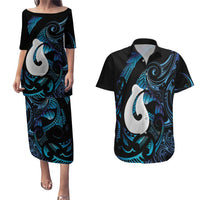 Hei Matau New Zealand Matariki Couples Matching Puletasi and Hawaiian Shirt NZ Fish Hook Maori Art LT14 Purple - Polynesian Pride