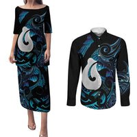 Hei Matau New Zealand Matariki Couples Matching Puletasi and Long Sleeve Button Shirt NZ Fish Hook Maori Art LT14 Purple - Polynesian Pride