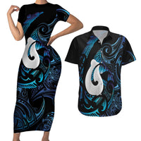 Hei Matau New Zealand Matariki Couples Matching Short Sleeve Bodycon Dress and Hawaiian Shirt NZ Fish Hook Maori Art