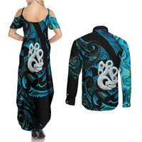 Manaia New Zealand Matariki Couples Matching Summer Maxi Dress and Long Sleeve Button Shirt NZ Paua Shell Maori Art LT14 - Polynesian Pride
