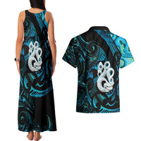 Manaia New Zealand Matariki Couples Matching Tank Maxi Dress and Hawaiian Shirt NZ Paua Shell Maori Art