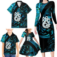 Manaia New Zealand Matariki Family Matching Long Sleeve Bodycon Dress and Hawaiian Shirt NZ Paua Shell Maori Art LT14 - Polynesian Pride