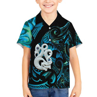 Manaia New Zealand Matariki Family Matching Summer Maxi Dress and Hawaiian Shirt NZ Paua Shell Maori Art LT14 Son's Shirt Turquoise - Polynesian Pride