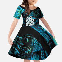 Manaia New Zealand Matariki Kid Short Sleeve Dress NZ Paua Shell Maori Art LT14 KID Turquoise - Polynesian Pride