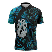 Manaia New Zealand Matariki Zipper Polo Shirt NZ Paua Shell Maori Art LT14 Turquoise - Polynesian Pride