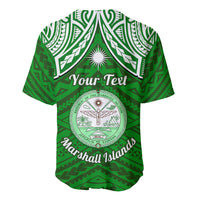 Personalised Marshall Islands Baseball Jersey Green Polynesian Tribal Mix Coat Of Arms LT14 - Polynesian Pride