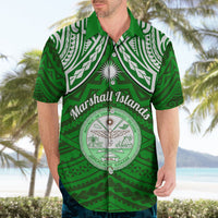 Personalised Marshall Islands Hawaiian Shirt Green Polynesian Tribal Mix Coat Of Arms LT14 - Polynesian Pride