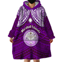Personalised Marshall Islands Wearable Blanket Hoodie Purple Polynesian Tribal Mix Coat Of Arms LT14 - Polynesian Pride