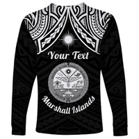 Personalised Marshall Islands Long Sleeve Shirt Black Polynesian Tribal Mix Coat Of Arms LT14 - Polynesian Pride