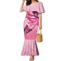 Polynesia Breast Cancer Awareness Month Family Matching Mermaid Dress and Hawaiian Shirt Pink Ribbon Mix Butterflies