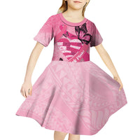 Polynesia Breast Cancer Awareness Month Kid Short Sleeve Dress Pink Ribbon Mix Butterflies