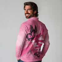 Polynesia Breast Cancer Awareness Month Long Sleeve Polo Shirt Pink Ribbon Mix Butterflies