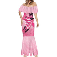 Polynesia Breast Cancer Awareness Month Mermaid Dress Pink Ribbon Mix Butterflies