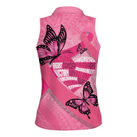 Polynesia Breast Cancer Awareness Month Women Sleeveless Polo Shirt Pink Ribbon Mix Butterflies