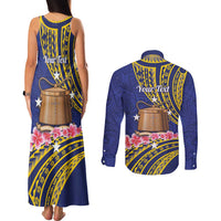 Personalised Tokelau Tokehega Day Couples Matching Tank Maxi Dress and Long Sleeve Button Shirt Tokelauan Tatau Flag Color - Polynesian Pride