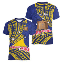 Personalised Tokelau Tokehega Day Women V-Neck T-Shirt Tokelauan Tatau Flag Color - Polynesian Pride