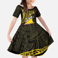 Personalised Tokelau Tokehega Day Kid Short Sleeve Dress Tokelauan Tatau Black Color - Polynesian Pride