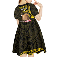 Personalised Tokelau Tokehega Day Kid Short Sleeve Dress Tokelauan Tatau Black Color - Polynesian Pride