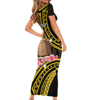 Personalised Tokelau Tokehega Day Short Sleeve Bodycon Dress Tokelauan Tatau Black Color - Polynesian Pride