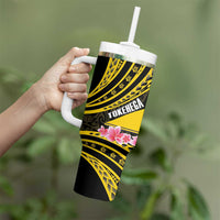 Personalised Tokelau Tokehega Day Tumbler With Handle Tokelauan Tatau Black Color LT14 - Polynesian Pride