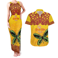 Personalised Tufi Tapa and Tattoo Festival Couples Matching Tank Maxi Dress and Hawaiian Shirt PNG Oro Butterfly Tapa Pattern - Polynesian Pride