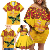 Personalised Tufi Tapa and Tattoo Festival Family Matching Off Shoulder Short Dress and Hawaiian Shirt PNG Oro Butterfly Tapa Pattern - Polynesian Pride