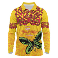 Personalised Tufi Tapa and Tattoo Festival Long Sleeve Polo Shirt PNG Oro Butterfly Tapa Pattern - Polynesian Pride