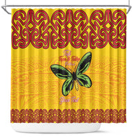 Personalised Tufi Tapa and Tattoo Festival Shower Curtain PNG Oro Butterfly Tapa Pattern - Polynesian Pride