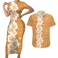 Personalised Tufi Tapa and Tattoo Festival Couples Matching Short Sleeve Bodycon Dress and Hawaiian Shirt Oro Tapa Cloth With Plumeria LT14 Brown - Polynesian Pride