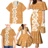 Personalised Tufi Tapa and Tattoo Festival Family Matching Mermaid Dress and Hawaiian Shirt Oro Tapa Cloth With Plumeria LT14 - Polynesian Pride